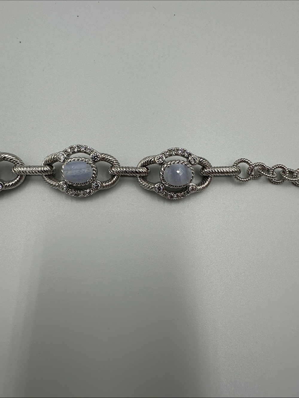 Judith Ripka 925 Sterling Silver Cable Links Toggle 5 Oval Stones Bracelet - Picture 9 of 16